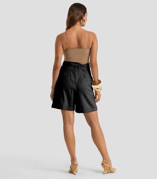 Shorts Feminino Com Cinto Viscolinho Dianna Preto