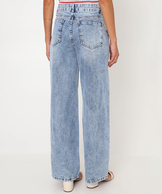 Calça Feminina Jeans Wide Leg Marmorizada Marisa Azul