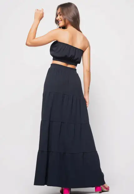 Cropped  Tomara Que Caia Malha Canelada Preto