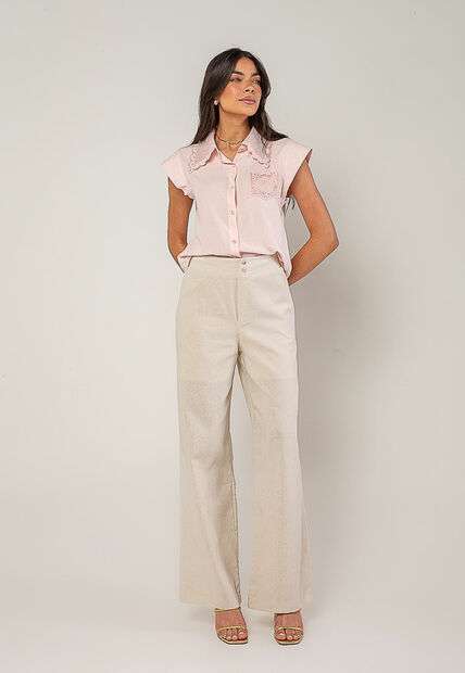 Blusa Alfaiataria Com Gola Em Renda E Bolso Decorado Rosa Salvatore