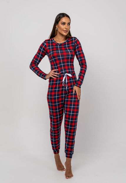 Image_Pijama Calça e Blusa M/L Malha Xadrez Vermelho Salvatore Fashion