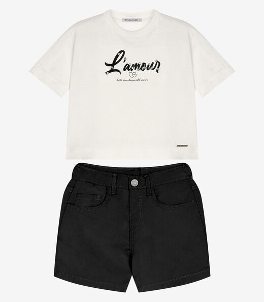 Conjunto Infantil Blusa Com Shorts Trick Nick Bege