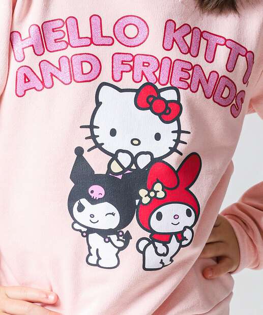 Blusão Infantil Moletinho Hello Kitty Tam 4 a 10 Rosa