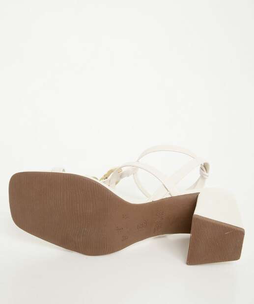 Sandália Salto Grosso Feminina Renata Mello Off White