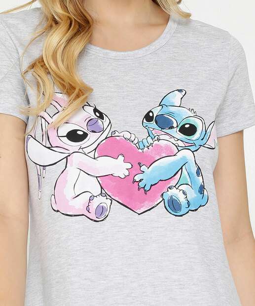 Camisola Stitch E Angel Manga Curta Disney