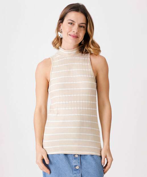 Blusa Feminina Listrada Gola Alta Sem Manga Marisa