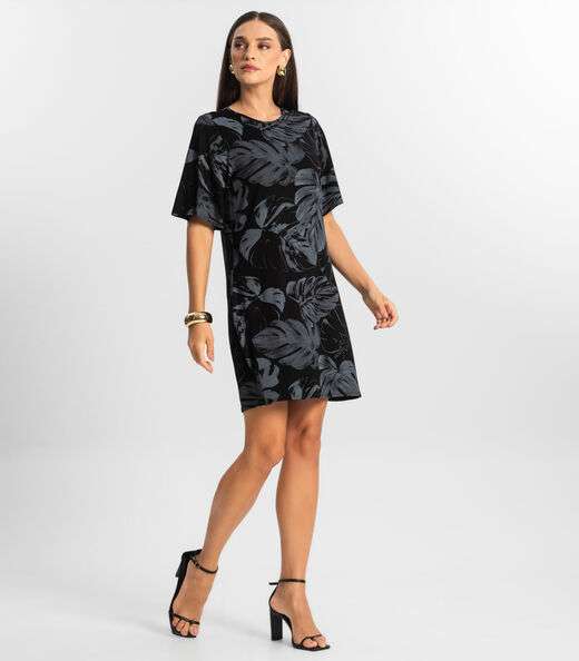 Vestido Feminino Estampado Rovitex Preto