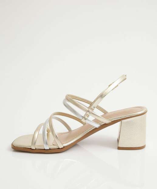 Sandália Salto Grosso Feminina Metalizada