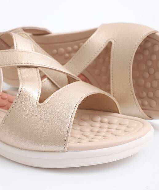 Sandália Feminina Rasteira Tiras Modare Dourado