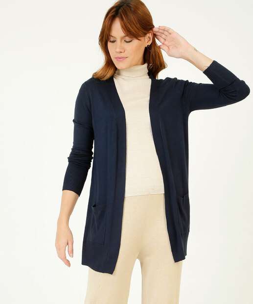 Cardigan Feminino Alongado Bolsos Marisa