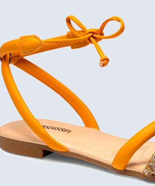 Sandália Feminina Rasteira Strass Amarração Mississipi