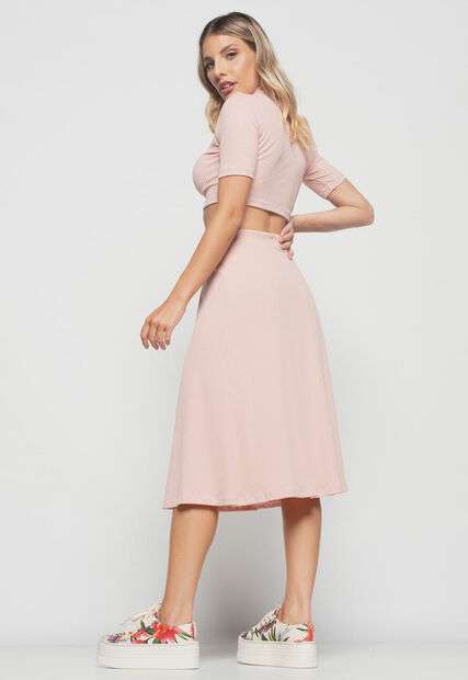 Cropped  Gola Alta Comfy Malha Canelada Rosa Claro Salvatore Fashion