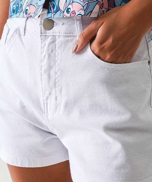 Short Mom Sarja Feminino Brilho Lurex Branco