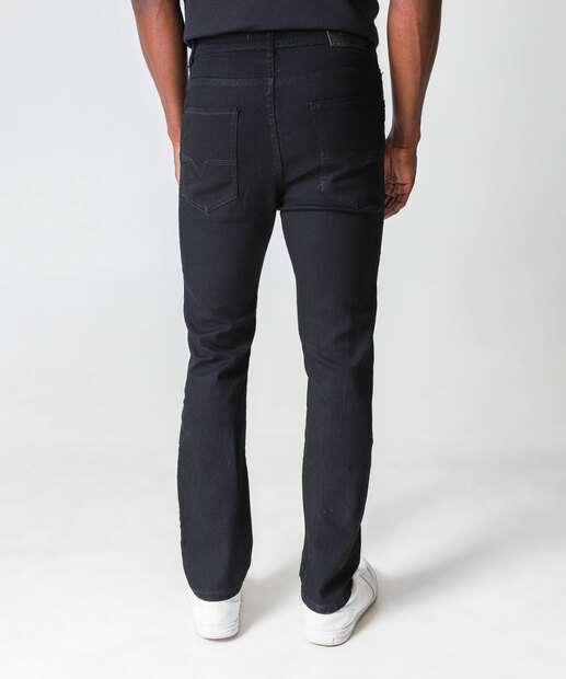 Calça Masculina Jeans Reta Bolsos Preto