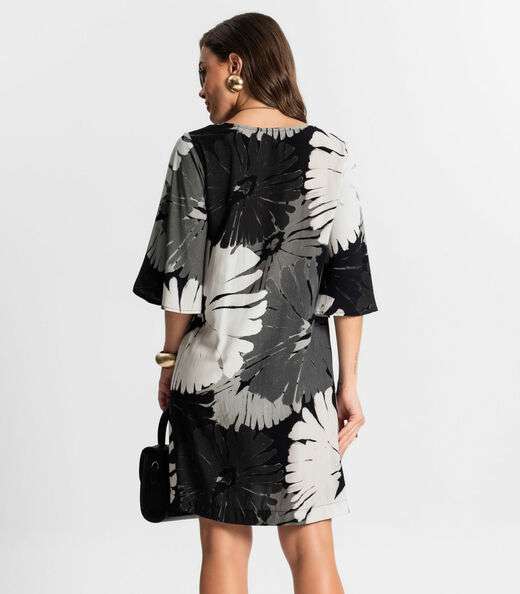 Vestido Curto Estampado Endless Cinza