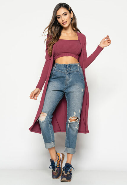 Image_Kimono  Alongado Manga Longa Canelado Bordo