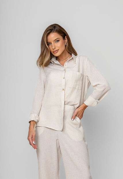 Camisão Listrado Alfaiataria Bege Salvatore