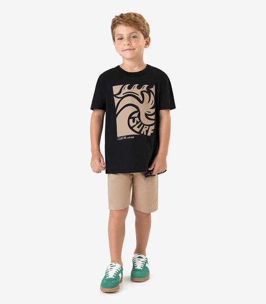 Conjunto Camiseta com Bermuda Meia Malha RoviKids Preto