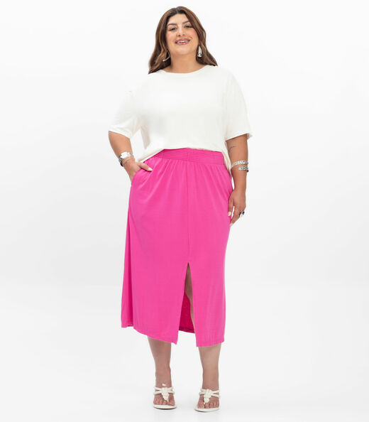 Saia Super Midi Feminina Plus Size Secret Glam Rosa