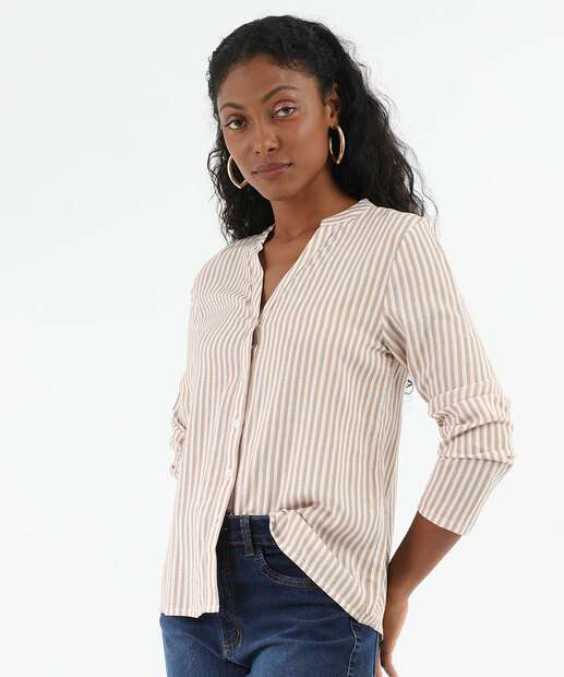 Image_Camisa Feminina Listrada Manga Longa Marisa Bege