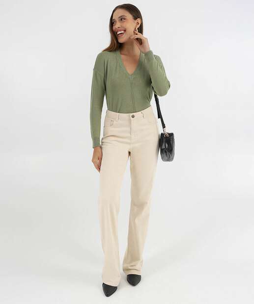 Suéter Feminino Decote V Nervura Marisa Verde