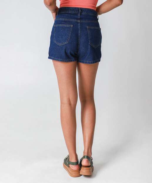 Short Jeans Feminino Bordado Coração Azul