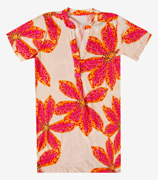 Vestido Curto Estampado Com Peitilho Infinita Cor Rosa
