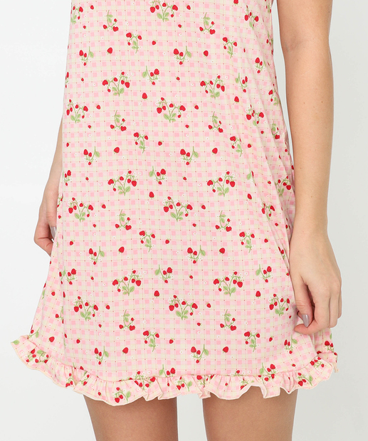 Camisola Estampa Cerejas Alças Finas Marisa Rosa