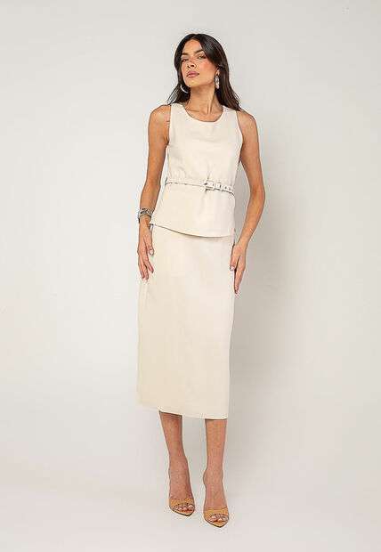 Conjunto Alfaiataria Saia Midi e Regata Marfim Salvatore