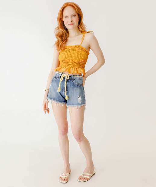 Short Feminino Puídos Bolsos 