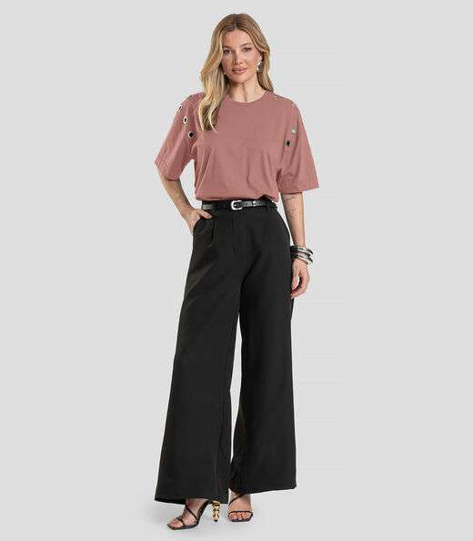 T- Shirt Oversized Feminina com Ilhós Dianna Rosa