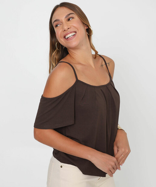 Blusa Feminina Open Shoulder Lisa Marrom