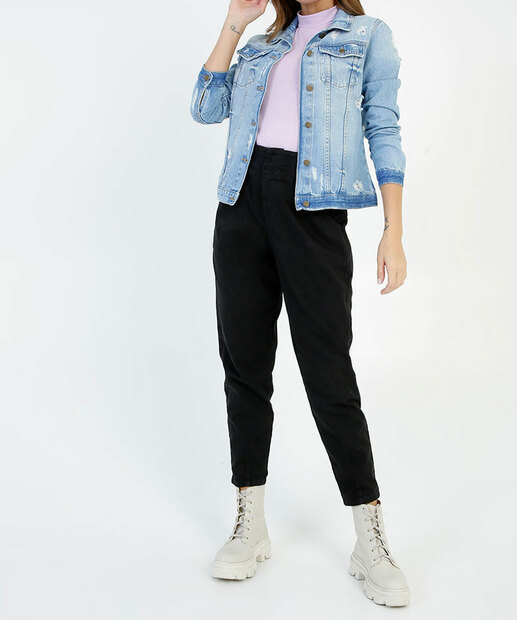 Jaqueta Feminina Jeans Bolsos Puídos Marisa