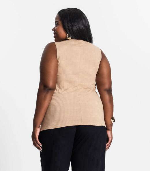 Regata Plus Size Em Ribana Canelada Secret Glam Marrom