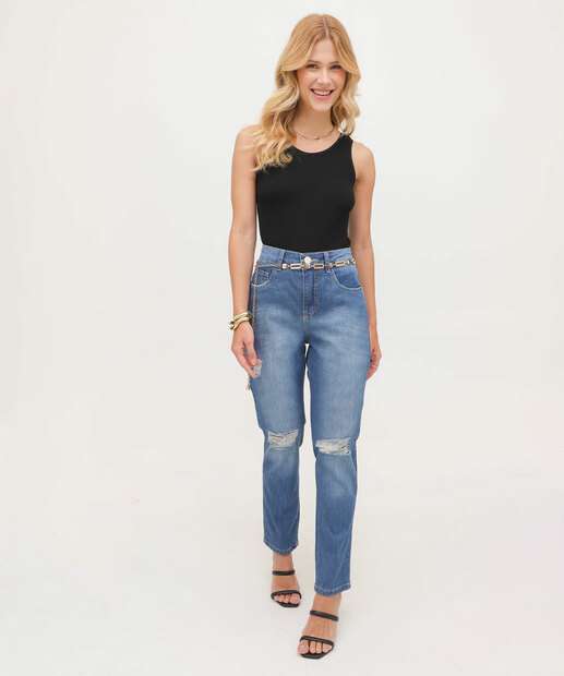 Image_Calça Mom Jeans Destroyed Bolsos Cintura Alta