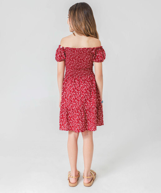 Vestido Juvenil Ciganinha Lastex Floral Marisa Tam 10 a 16 Vermelho