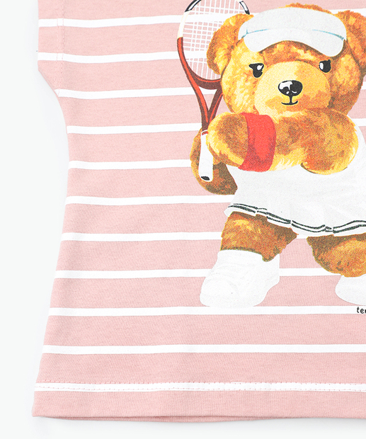 Blusa Infantil Listras E Urso Marisa Tam 1 a 3 Rosa