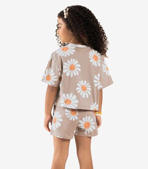 Conjunto Blusa Com Shorts Rovitex Kids Marrom