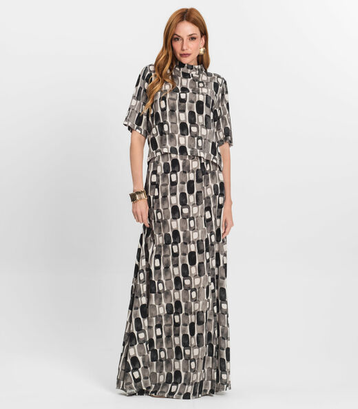 Saia Longa Feminina Estampada Endless Preto