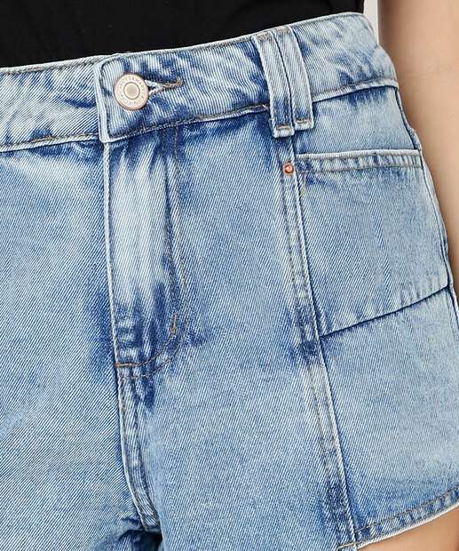 Short Jeans Feminino Cintura Alta Bolsos Sawary