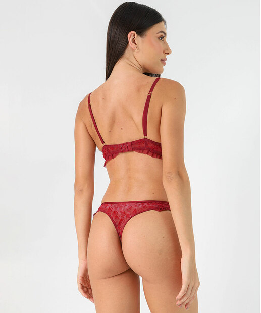 Calcinha Fio Dental Tule Babado Marisa Vermelho