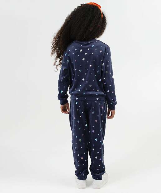 Conjunto Infantil Plush Corações Foil Marisa Tam 4 a 10 Azul