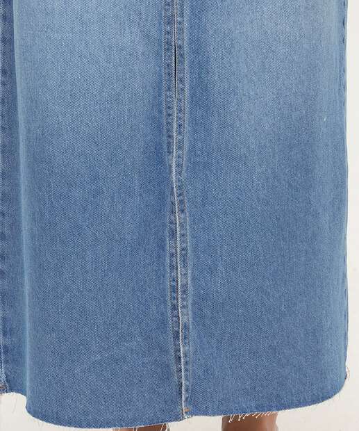 Saia Longa Jeans Feminina Fenda Frontal