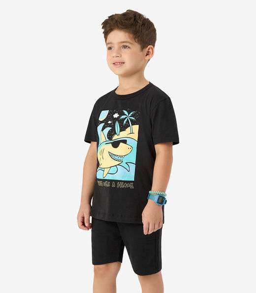 Bermuda Moletom Sarjado Infantil Rovi Kids Preto