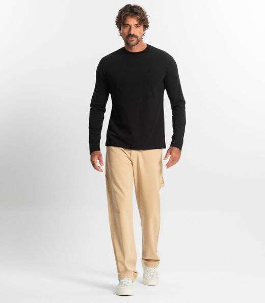 Camiseta Manga Longa Meia Malha Diametro Preto