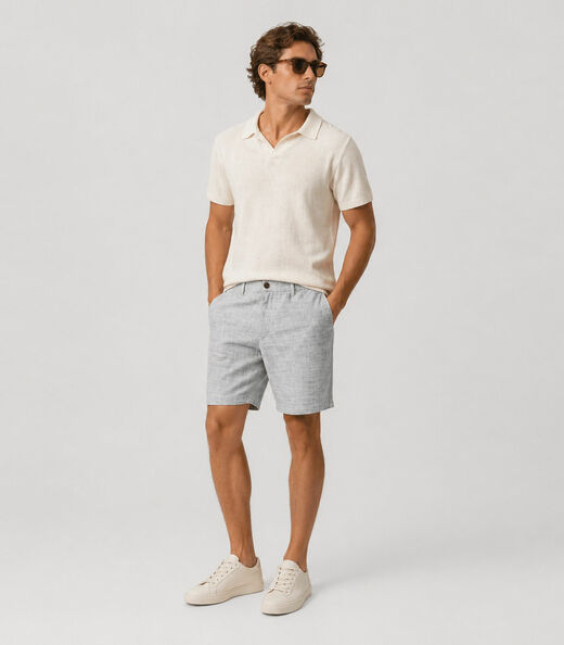Bermuda Masculina Em Ramie Rajado Diametro Cinza