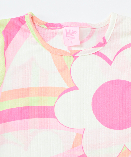 Conjunto Infantil Margaridas Tam 4 a 10 Off White