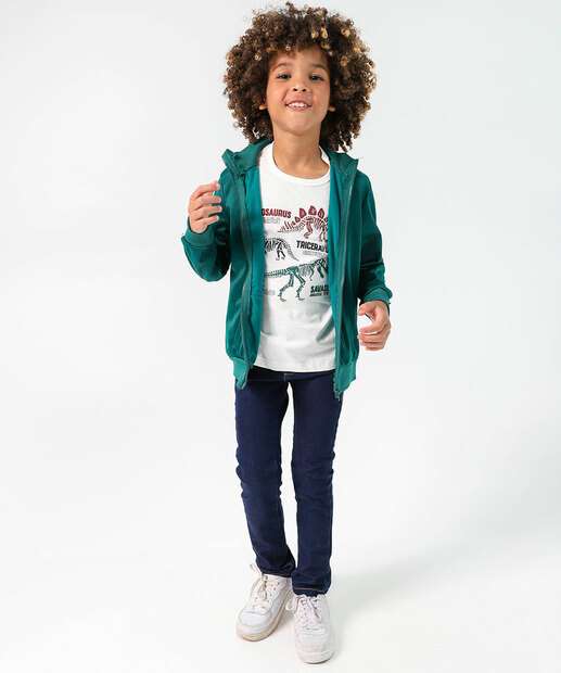 Camiseta Infantil Estampa Dinossauro MR Tam 4 a 10 Off White