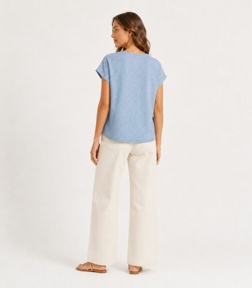 Blusa Feminina Malha Jacquard Vulca Infinita Cor Azul