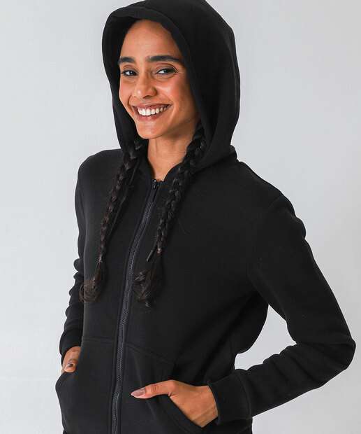 Casaco Feminino Moletom Fitness Marisa Preto